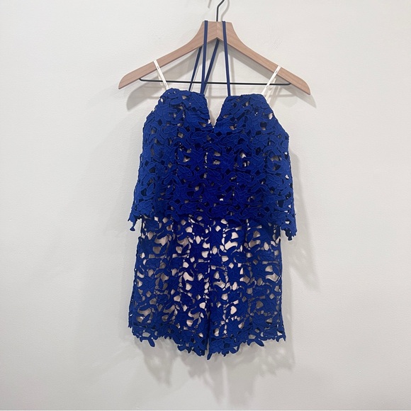 J.O.A Los Angeles Halter Neck Lace Romper in Royal Blue Size small - Picture 6 of 10